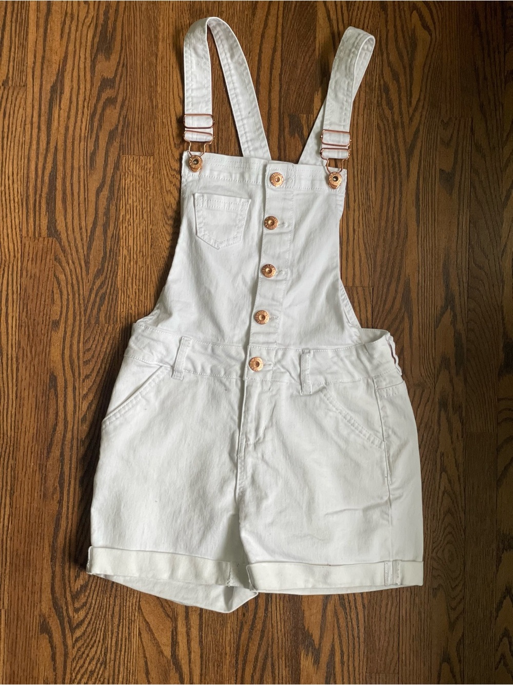 White Denim Short Overalls - Button Front Girls Size 8